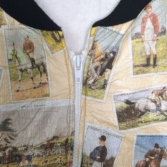 Vintage 90s Equestrian Print Bomber Jacket Hunt Print Riding Horses, Sz XL - Picture 3 of 9